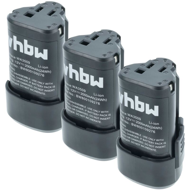 foto del prodotto 3x batteria compatibile con worx wu127, w125.5, w125.3, w125.4, wx125, w125.1, w125.m, wu025 lampe utensile elettrico 2000 mah, li ion, 12 v vhbw