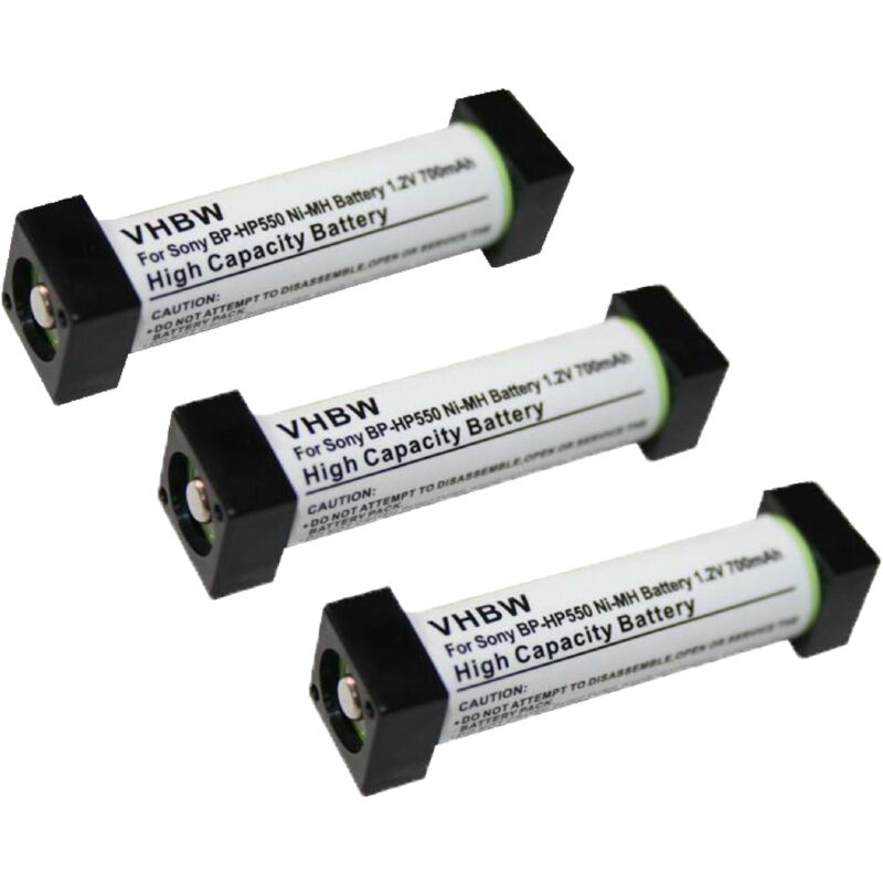 foto del prodotto 3x batteria sostituisce sony 1 756 316 21, 1 756 316 22, bp hp550 per auricolari cuffie wireless 700mah, 1,2v, nimh vhbw