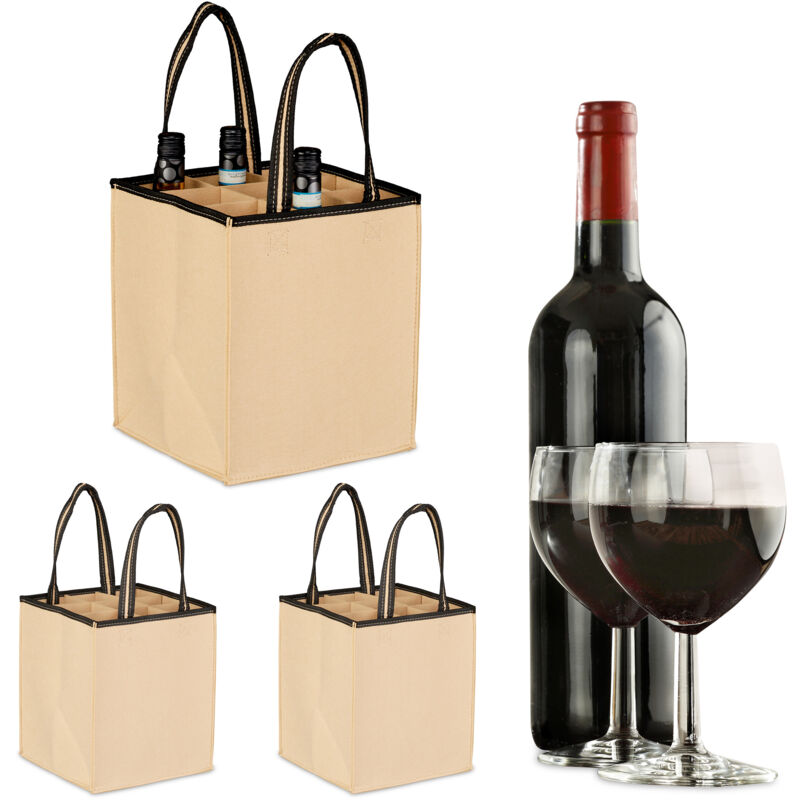 foto del prodotto 3x borsa porta bottiglie di vino e birra, 9 scomparti, portabottiglie e shopping bag, 45x24x24 cm, grigio