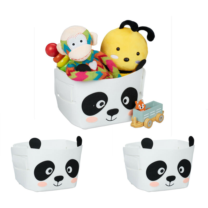 foto del prodotto 3x box portagiocattoli, cesta portaoggetti, feltro, hlp 24x27x18 cm, design con panda, camera bambini, pieghevole