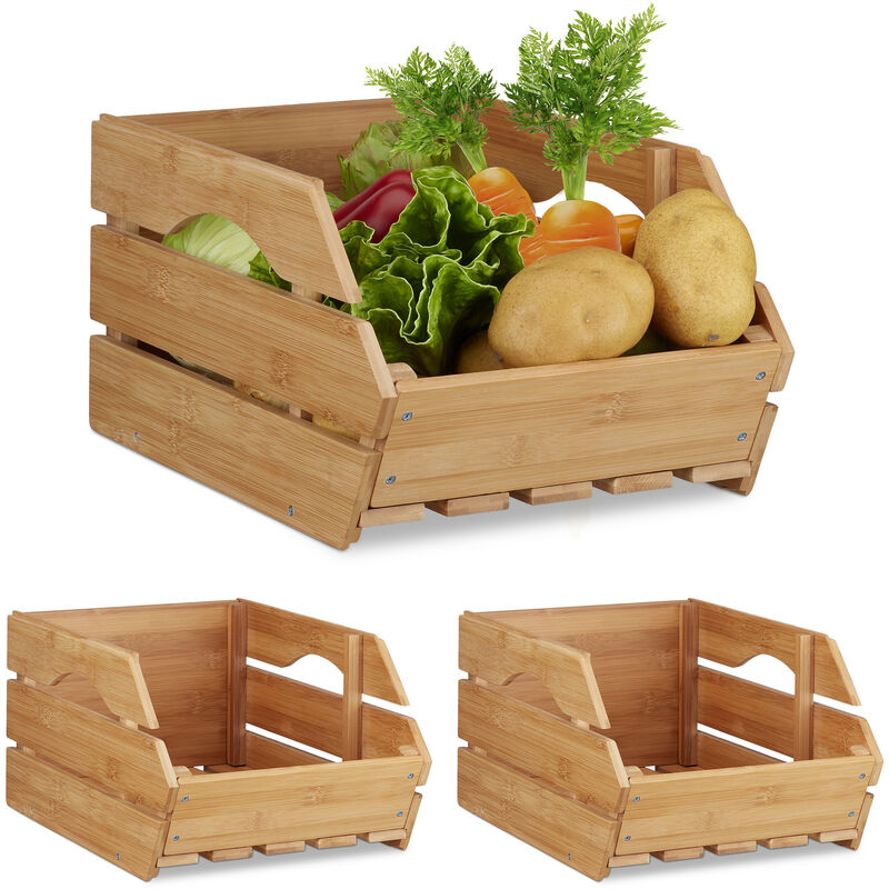 foto del prodotto 3x cassette bamb , contenitore impilabile, box portaoggetti aperto, stabile hlp 20,5x27x38 cm, marrone naturale