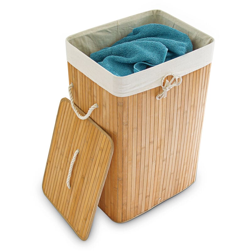 foto del prodotto 3x cesti porta biancheria, bamb , pieghevole, rettangolare, 83 l, hxlxp 65,5 x 43,5 x 33,5 cm, naturale