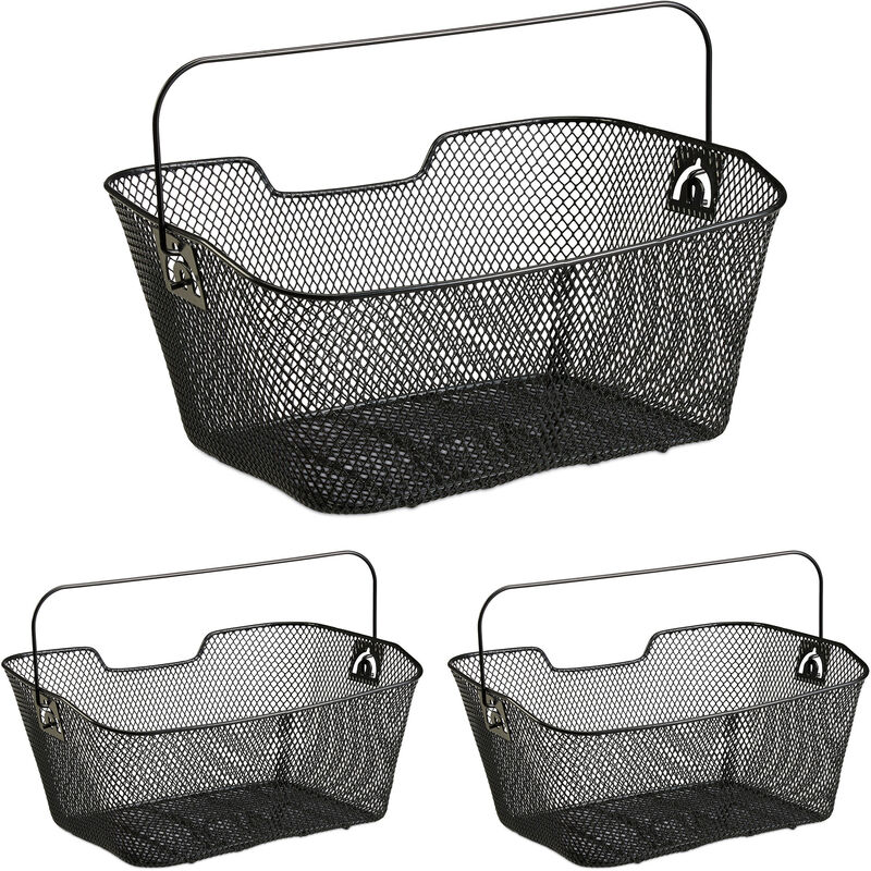 foto del prodotto 3x cestini posteriori da bicicletta , rimovibile, ad aggancio, in metallo, maglie strette, hxlxp 19x41x30 cm, nero