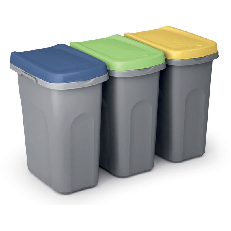 foto del prodotto 3x cestino per rifiuti cucina 25l set coperchi colorati tenuta odori casaria