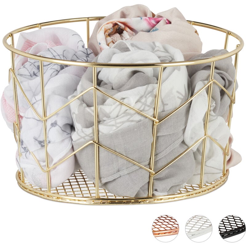 foto del prodotto 3x cestino rotondo, vintage, contenitore per vestiti e accessori, decorativo, in metallo, 21,5 cm, dorato