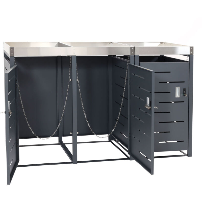 foto del prodotto 3x copribidoni box spazzatura rifiuti hhg 044b 62x175x110cm acciaio zincato