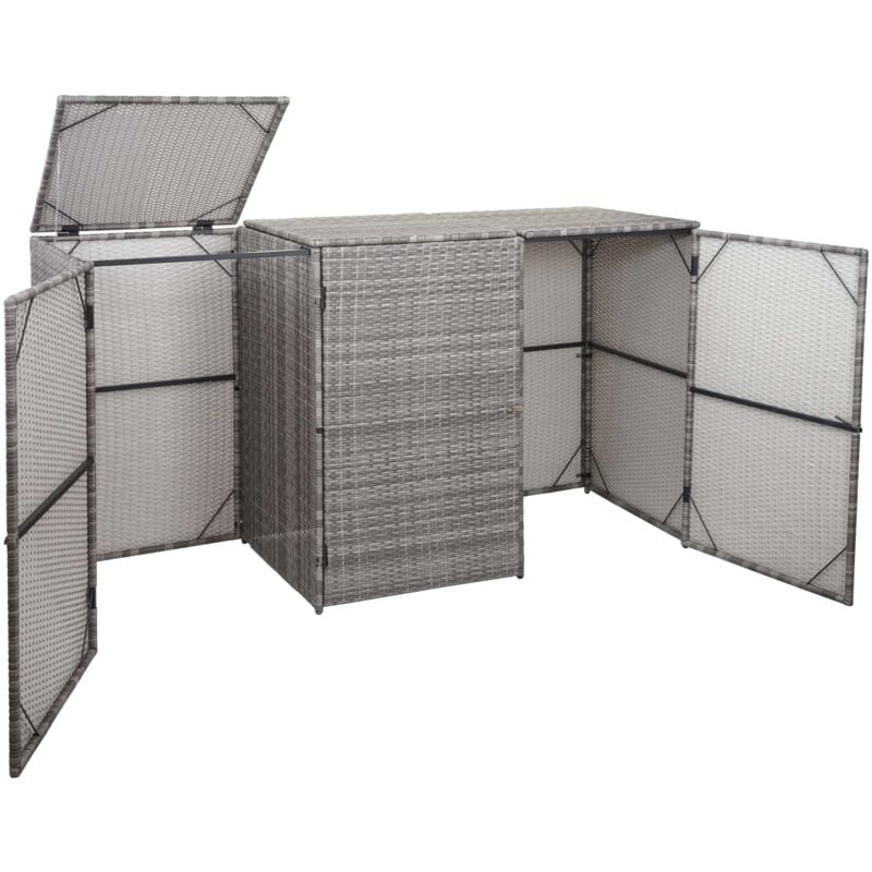 foto del prodotto 3x copribidoni box spazzatura rifiuti hhg 261 66x195x110cm acciaio polyrattan grigio