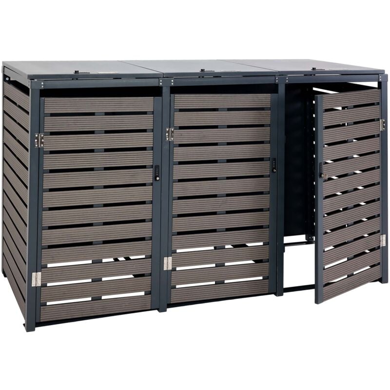 foto del prodotto 3x copribidoni box spazzatura rifiuti hhg 662 84x205x119cm metallo wpc antracite