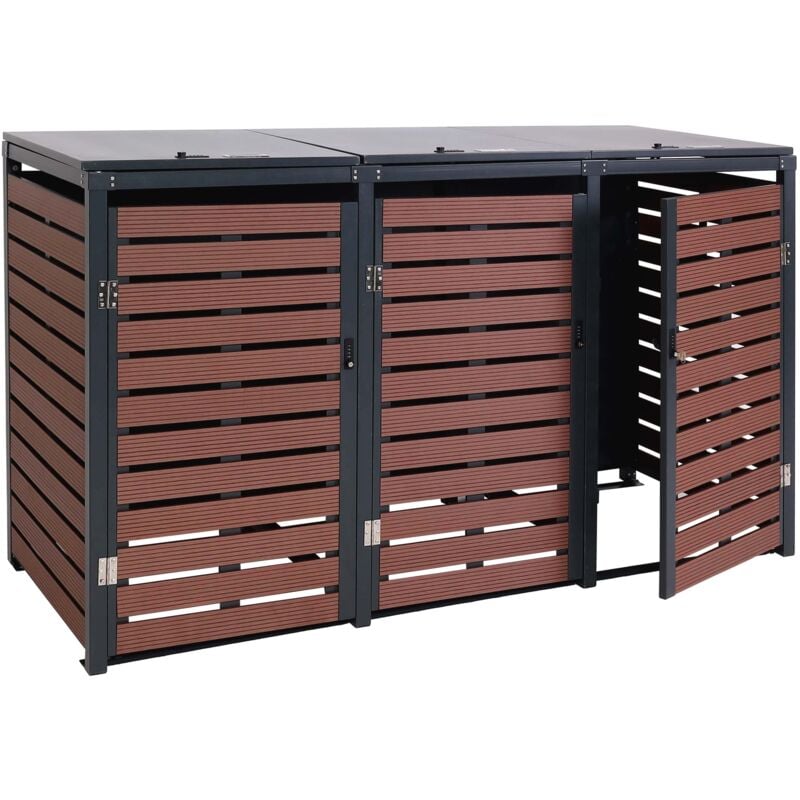 foto del prodotto 3x copribidoni box spazzatura rifiuti hhg 662 84x205x119cm metallo wpc marrone