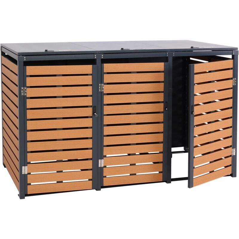 foto del prodotto 3x copribidoni box spazzatura rifiuti hhg 662 84x205x119cm metallo wpc teak