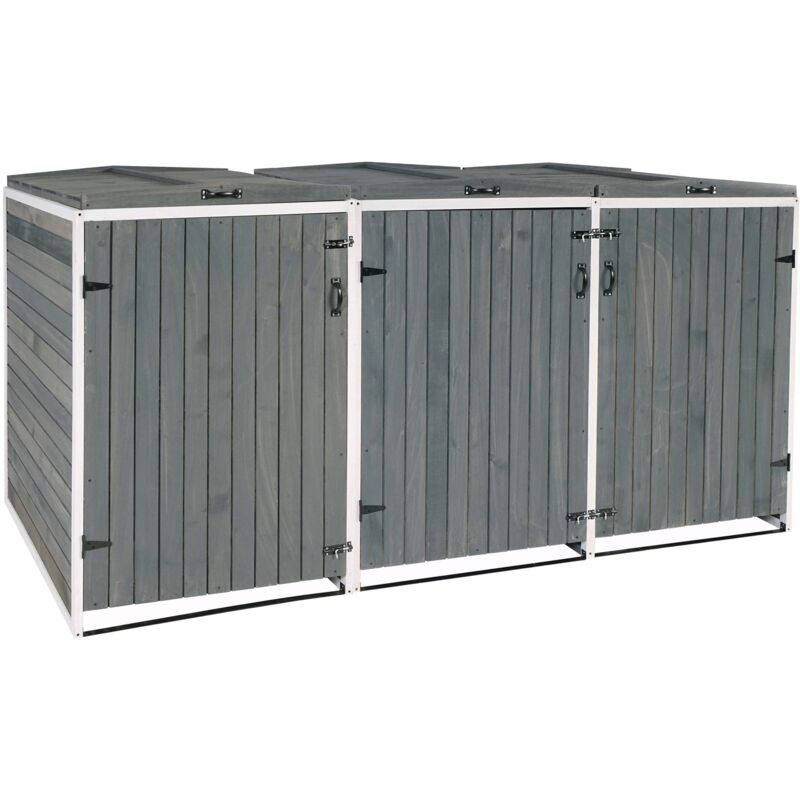 foto del prodotto 3x copribidoni box spazzatura rifiuti hhg 981 98x238x126cm legno abete grigio bianco