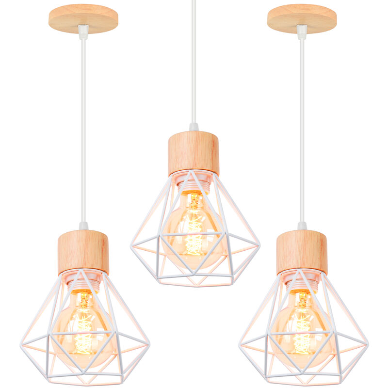 foto del prodotto 3x lampada a sospensione, 16cm diamante plafoniera a sospensione con e27 attacco, illuminazione con gabbia per soggiorno sala da pranzo camera da