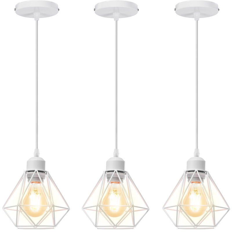 foto del prodotto 3x lampada a sospensione, 16cm mini diamante plafoniera a sospensione con e27 attacco, illuminazione con gabbia per soggiorno sala da pranzo camera