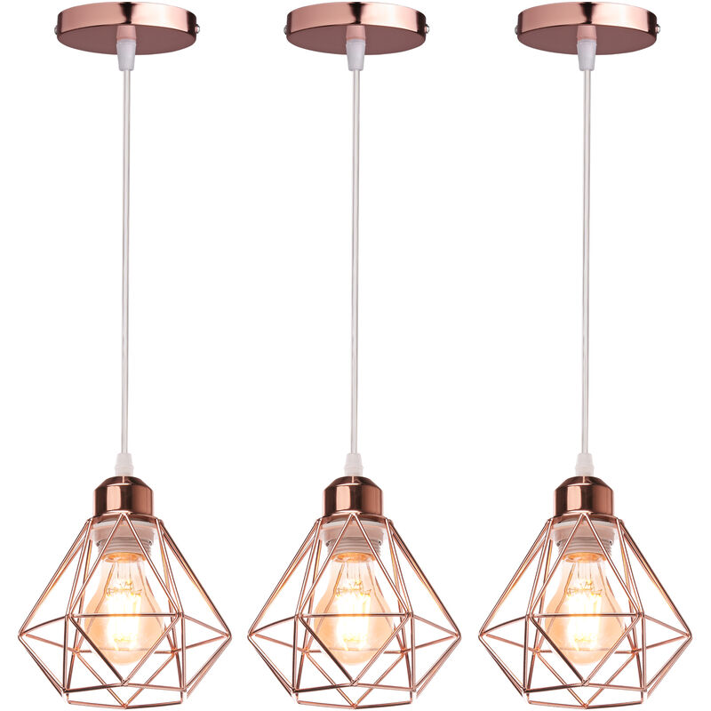 foto del prodotto 3x lampada a sospensione, 16cm mini diamante plafoniera a sospensione con e27 attacco, illuminazione con gabbia per soggiorno sala da pranzo camera