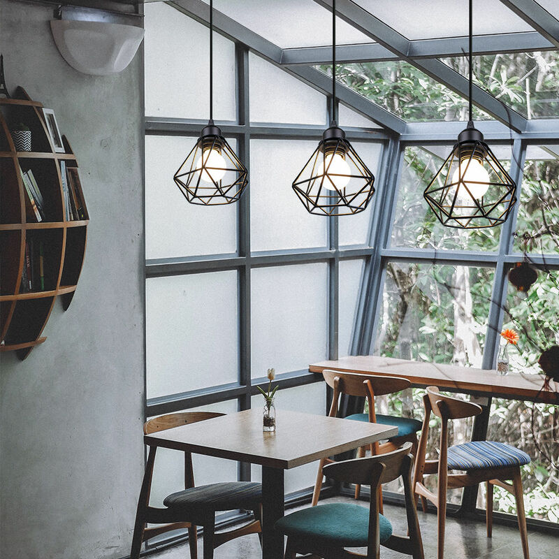foto del prodotto 3x lampada a sospensione, 16cm mini diamante plafoniera a sospensione con e27 attacco, illuminazione con gabbia per soggiorno sala da pranzo camera