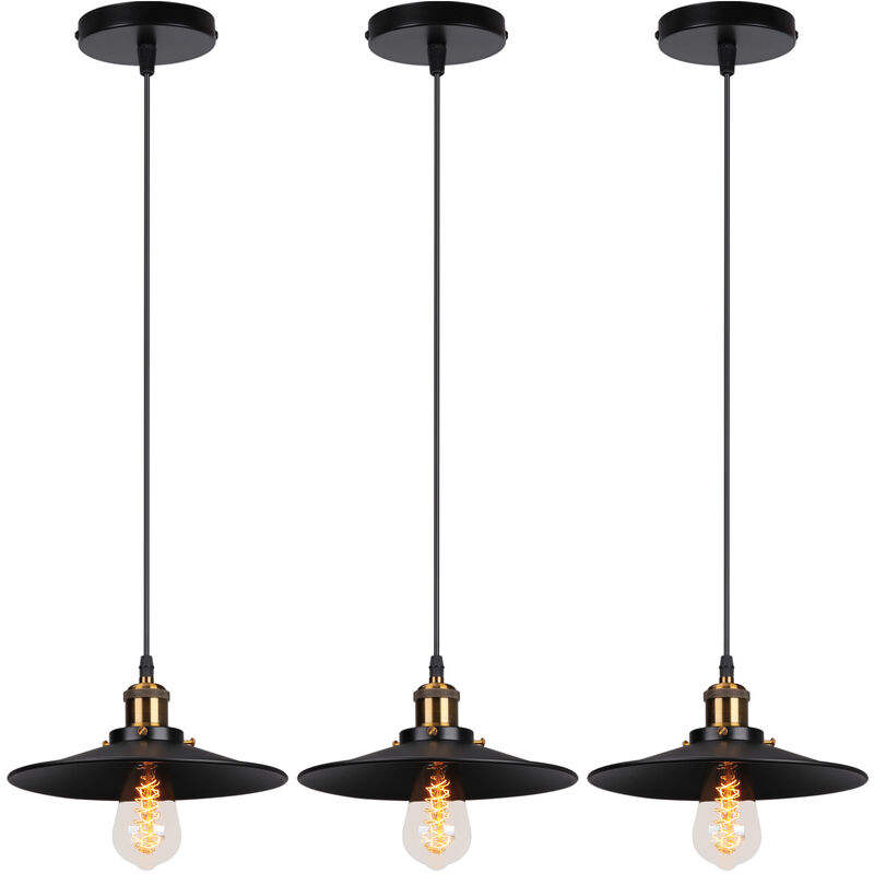 foto del prodotto 3x lampada a sospensione, lampadario da soffitto con 22cm paralume, illuminazione con bronzo e27 per cucina isaland camera da letto nero 