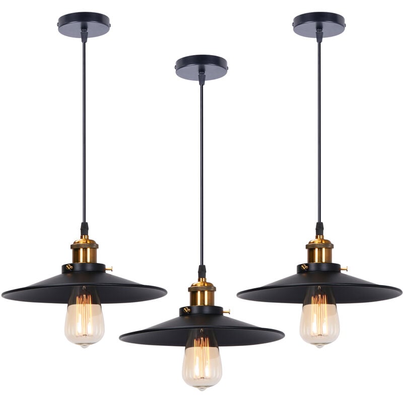 foto del prodotto 3x lampada a sospensione, lampadario da soffitto con 26cm paralume, illuminazione con bronzo e27 per cucina isaland camera da letto nero 