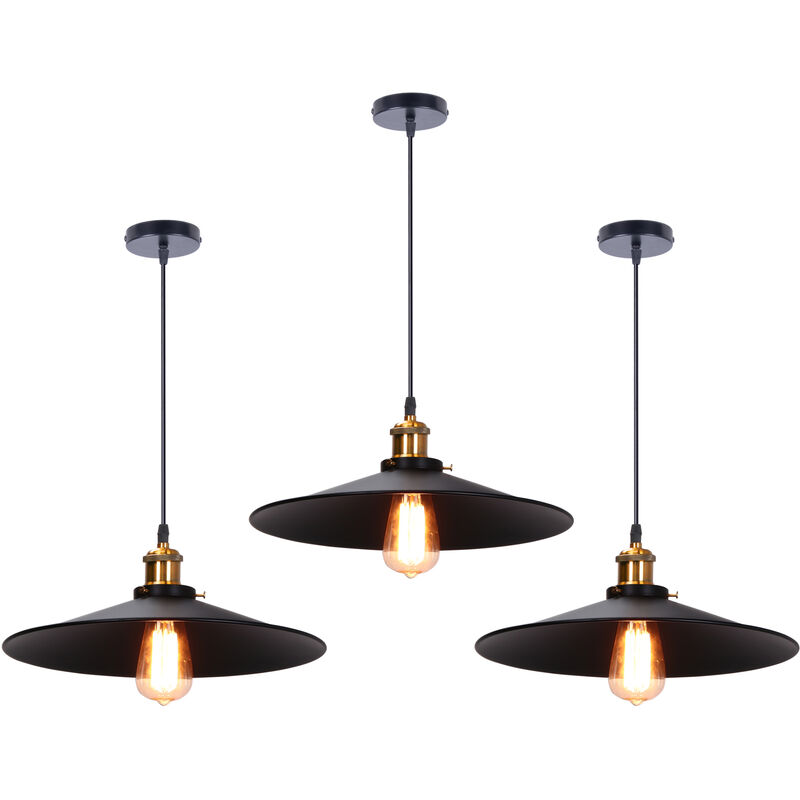 foto del prodotto 3x lampada a sospensione, lampadario da soffitto con 36cm paralume, illuminazione con bronzo e27 per cucina isaland camera da letto nero 