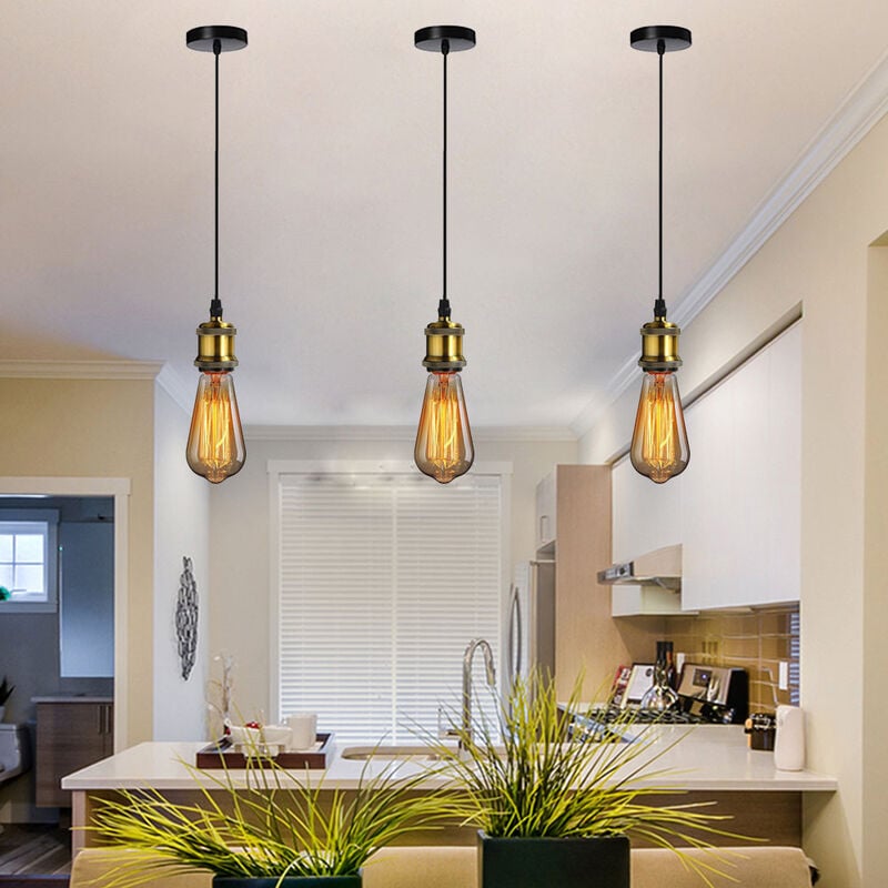foto del prodotto 3x lampada a sospensione, luce a soffitto con e27 portalampada, vintage edison supporto con 1m cavo bronzo 
