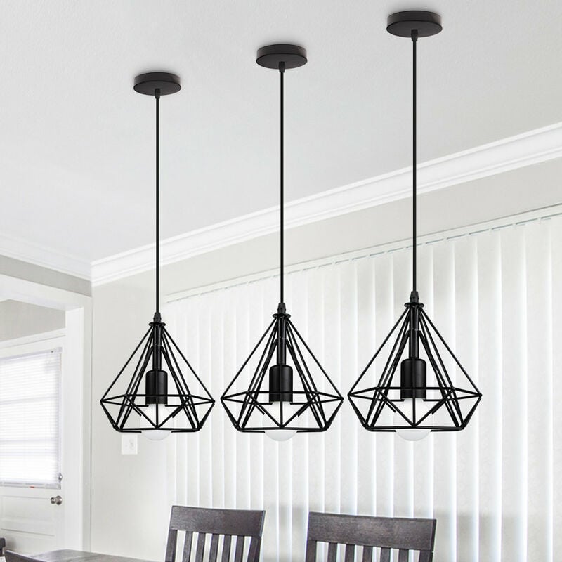 foto del prodotto 3x lampada a sospensione, plafoniera in industriale stile con 20cm gabbia di diamante, illuminazione con e27 per soggiorno cucina di casa ristorante