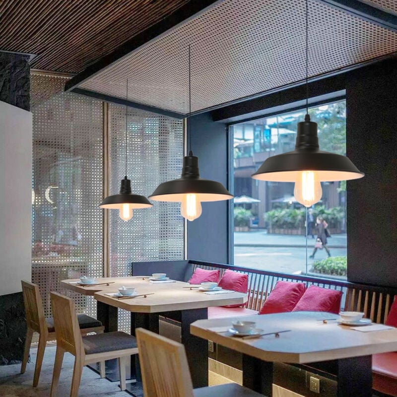 foto del prodotto 3x lampada a sospensione vintage, lampada da soffitto con 26cm paralume in metallo, industriale stile illuminazione supporto edison e27 per
