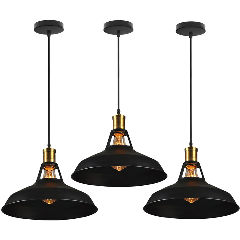 foto del prodotto 3x lampada a sospensione, vintage lampada da soffitto con paralume in metallo, industriale stile illuminazione supporto edison e27 per corridoio