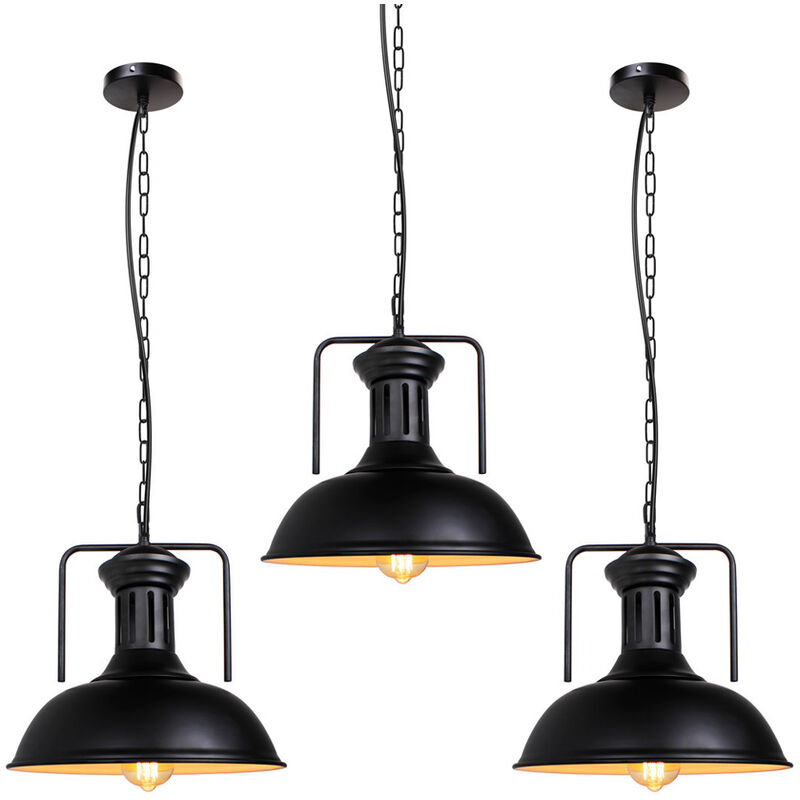 foto del prodotto 3x lampada a sospensione, vintage lampadario da soffitto con 33cm paralume in ferro, industriale stile cupola illuminazione edison e27 per corridoio