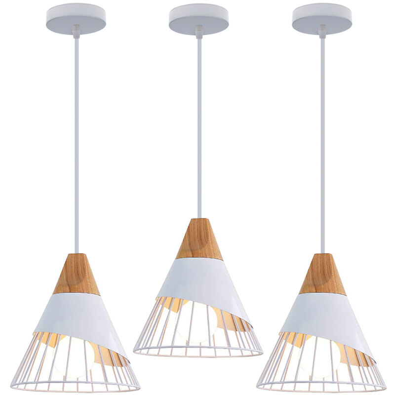 foto del prodotto 3x lampadario a sospensione, vintage lampada da soffitto con paralume in legno e metallo, illuminazione di form a badminton per cucina ristorante