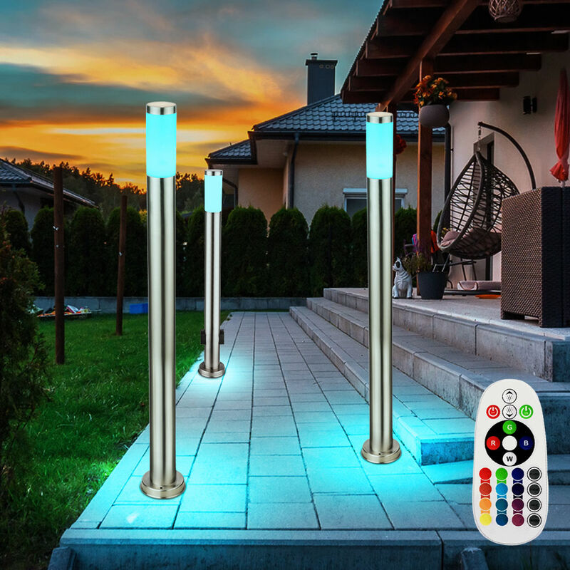 foto del prodotto 3x lampade da terra a led rgb per esterni telecomando prese da giardino luci da terrazza in acciaio inossidabile dimmerabili