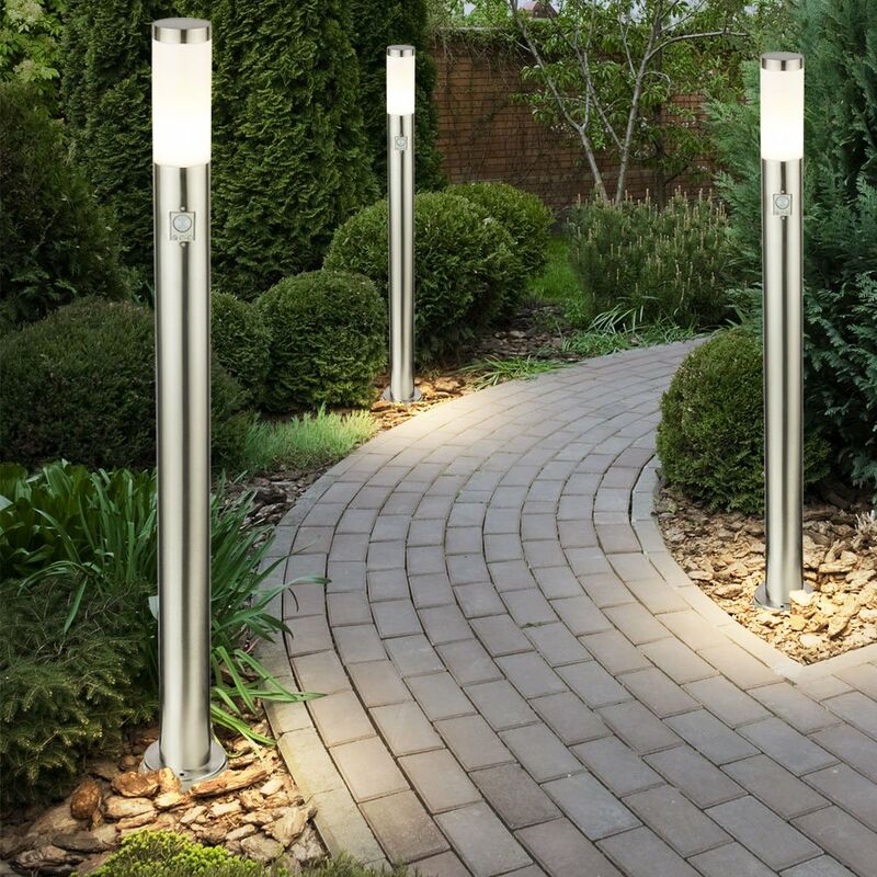 foto del prodotto 3x lampade da terra per esterni faretti da giardino in acciaio inox luci di parco rilevatori di movimento