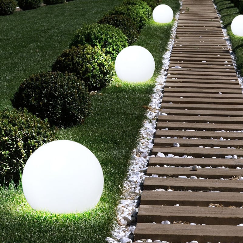foto del prodotto 3x led solari esterni plug in lampade da giardino picchetto palla luci da prato bianco