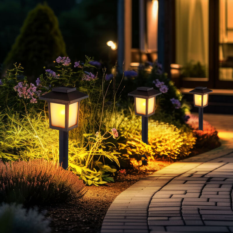 foto del prodotto 3x led solari plug in luci percorso giardino retro effetto fuoco lanterne da esterno nere