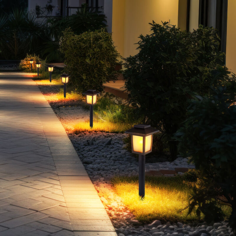 foto del prodotto 3x led solari plug in luci percorso giardino retro effetto fuoco lanterne da esterno nere