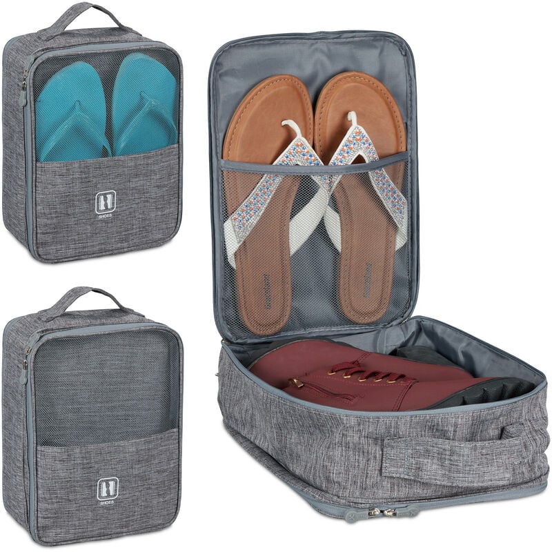 foto del prodotto 3x porta scarpe da viaggio, organizer portascarpe per sneaker, ciabatte, infradito, accessori per valigia, grigio