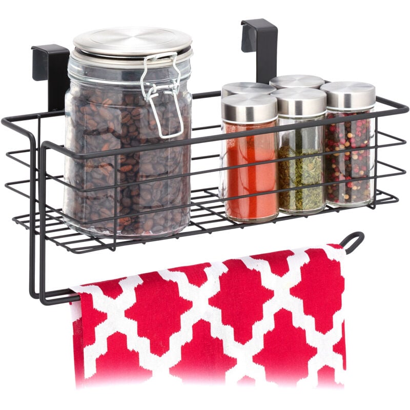 foto del prodotto 3x portaspezie da appendere, mensola con portasciugamani, cucina bagno, portascottex, hlp 18x31x17cm, nero