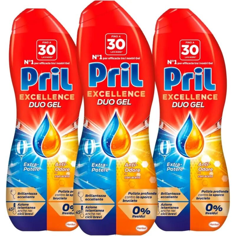 foto del prodotto 3x pril excellence duo gel 600ml lavastoviglie extra potere, anti odore