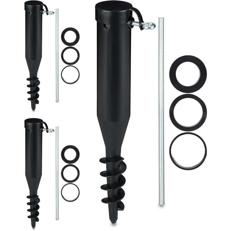 foto del prodotto 3x punta per ombrellone spiaggia, picchetto 40 52mm da piantare nel terreno, plastica, portaombrellone mare, nero