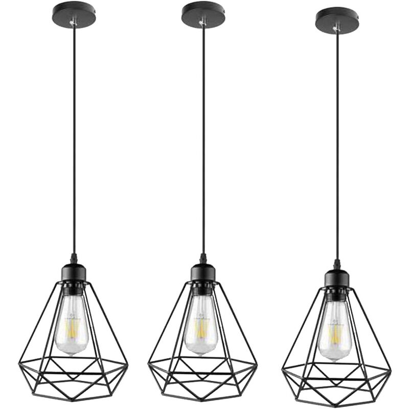 foto del prodotto 3x retr lampada a sospensione industriale metallo ferro e27 lampada vintage per ristorante bar caffetteria nero