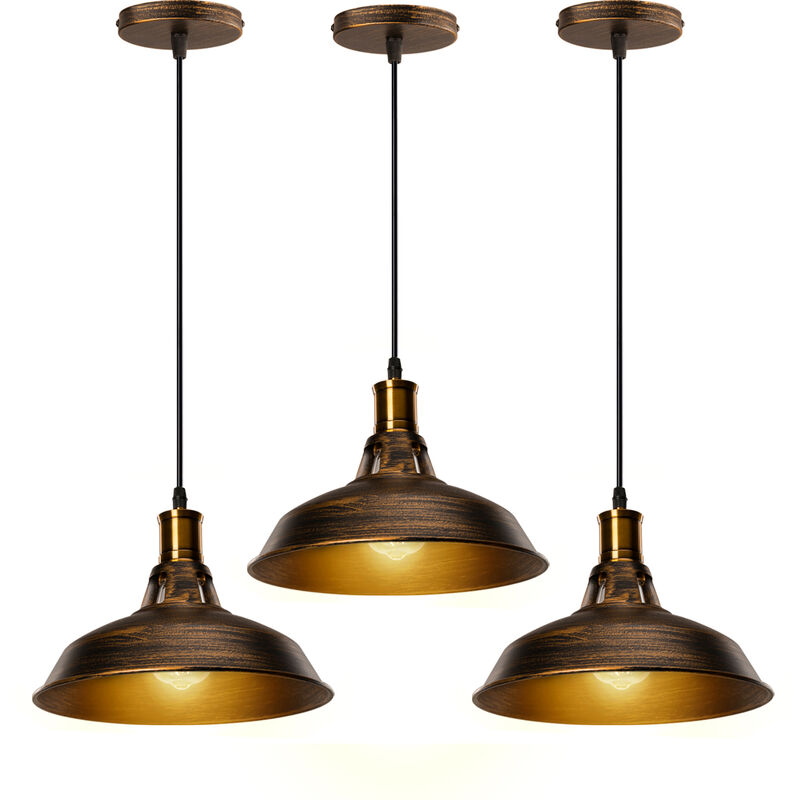 foto del prodotto 3x retr lampada a sospensione lampada da soffitto industriale paralume a forma di cappello 27cm per soggiorno corridoio bronzo