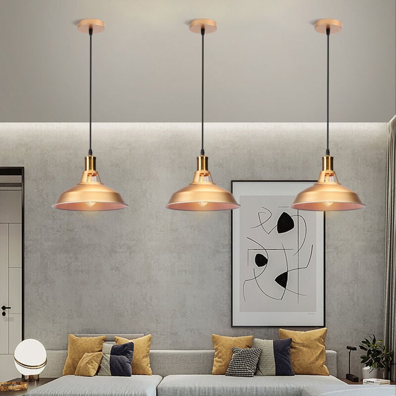 foto del prodotto 3x retr lampada a sospensione lampada da soffitto industriale paralume a forma di cappello 27cm per soggiorno corridoio oro e bianco
