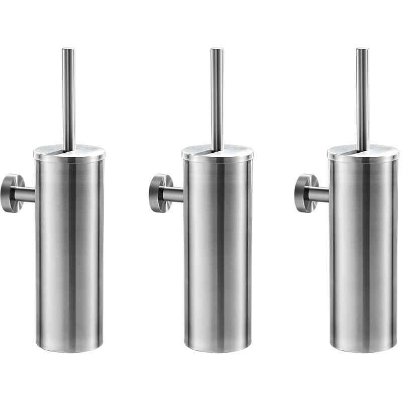foto del prodotto 3x scopino wc bagno in acciaio inox auralum spazzola wc bagno con coperchio, resistente agli schizzi, scopettino bagno montaggio a parete