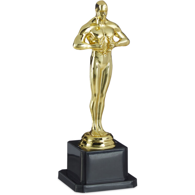 foto del prodotto 3x statuette, premio con podio quadrato, statua con corona, cinema hollywood, idea regalo, decorazione,18cm,oro