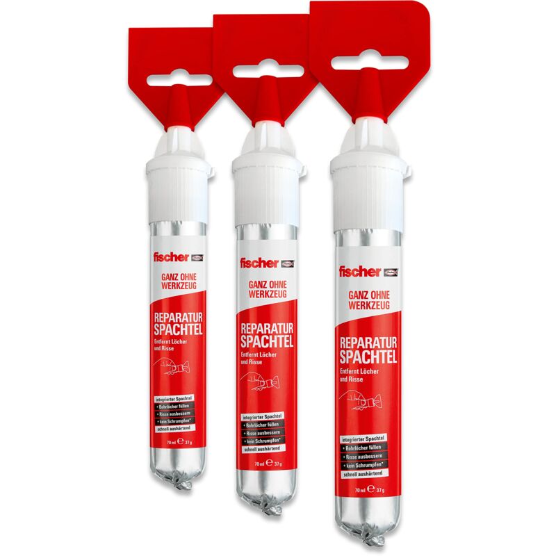 foto del prodotto 3x stucco veloce con spatola integrata per coprire fori e crepe nel muro, pronto all uso, 210 ml 3x70ml , 564378 fischer