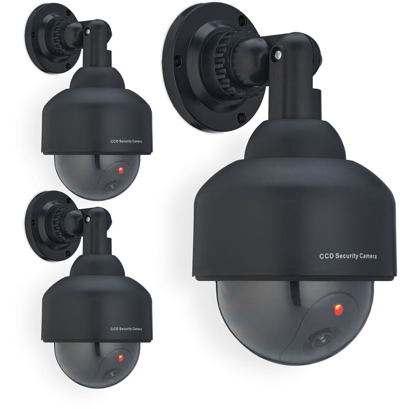 foto del prodotto 3x telecamera finta di sorveglianza, dummy camera, con led lampeggiante, hxlxp 23,5x12,5x14 cm, deterrente, nero