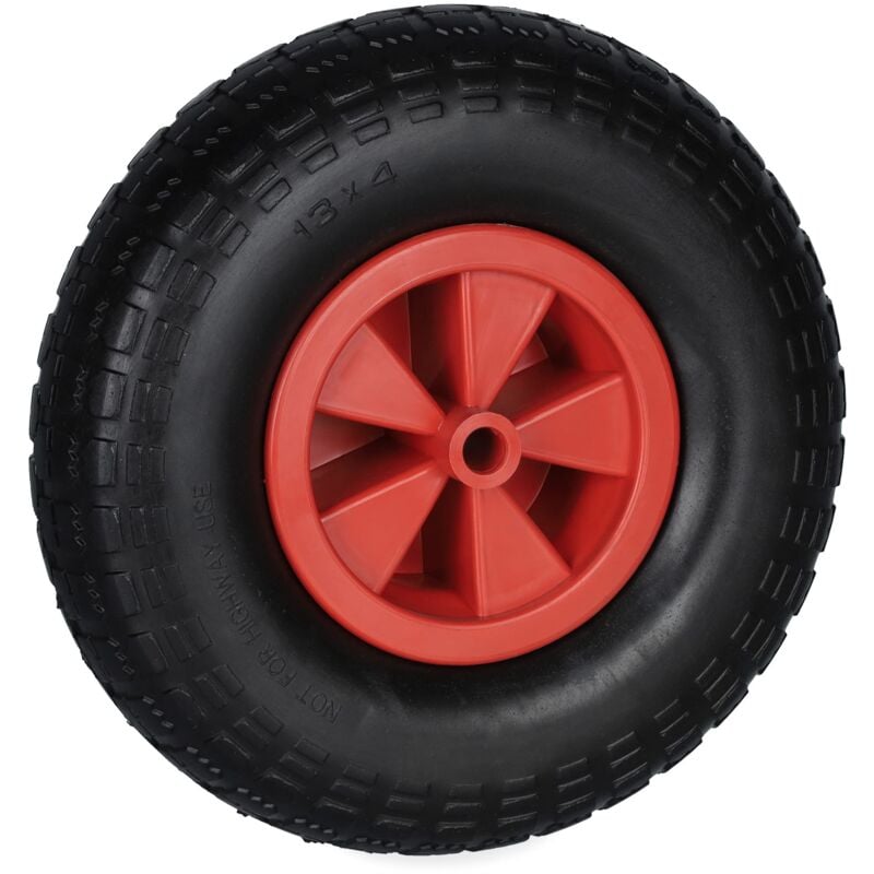 foto del prodotto 4.00 6 ruota carriola, gomma piena antipanne con cerchione in plastica, ruotino, fino a 100 kg, nero rosso relaxdays