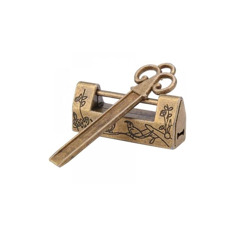foto del prodotto 4,21,8 cm bronzo) lucchetto cinese vintage mini tradizionale chiave cinese a forma di fiore con lucchetto, stile cinese per mobili vintage lucchetto vintage