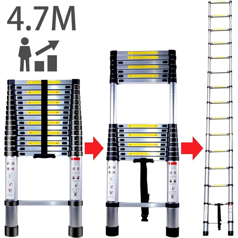 foto del prodotto 4.7m scala telescopica multiuso portatile allungabile pieghevole scaletta alluminio, uso domestico e bricolage