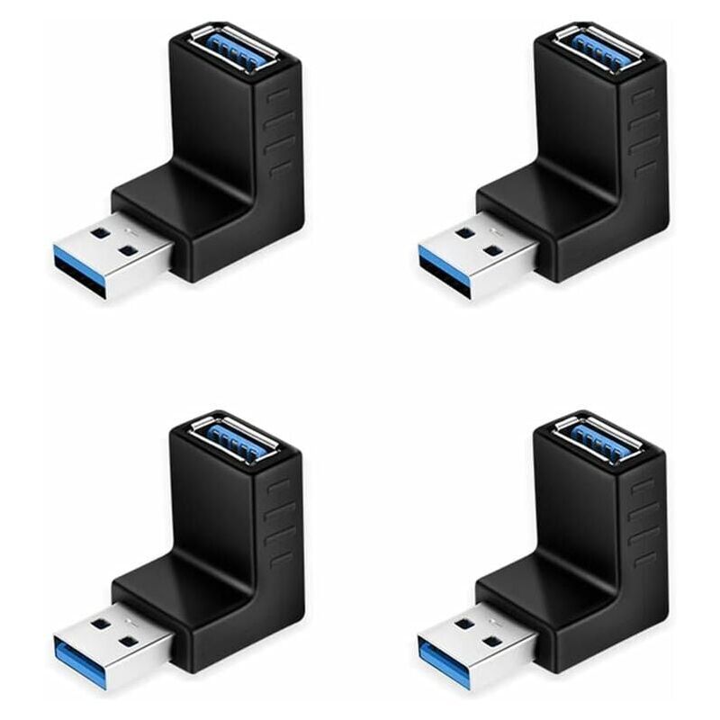 foto del prodotto 4 adattatori usb 3.0 da 5 gbps maschio a femmina con angolo di 90 su gi , tipo l, per pc laptop, colore nero, multi way.