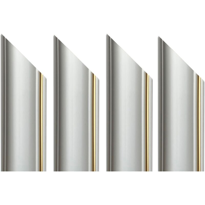 foto del prodotto 4 barre intere pretagliate ad angolo per bugna boiserie in polimeri linea gold filo oro bianco avorio 9010 varie dimensioni 4 barre da 200cm