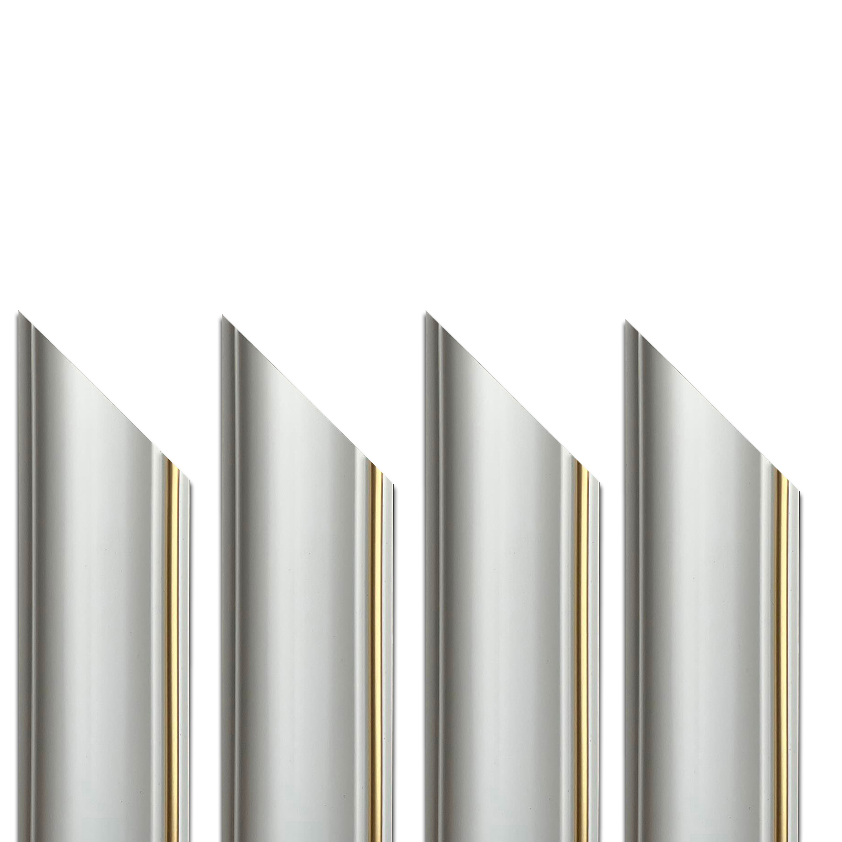 foto del prodotto 4 barre intere pretagliate ad angolo per bugna boiserie in polimeri linea gold filo oro bianco avorio 9010 varie dimensioni 4 barre da 250cm